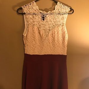 Champagne and Maroon Lace Dress